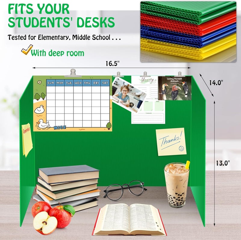 Bcabo 24 Pack Colorful Privacy Floders for Student Desks - Durable Plastic Erasable - Testing Dividers for Classroom - Easy Clean Privacy Shields for Student Testing Desk dividers- Includes Extra Labels - Image 5